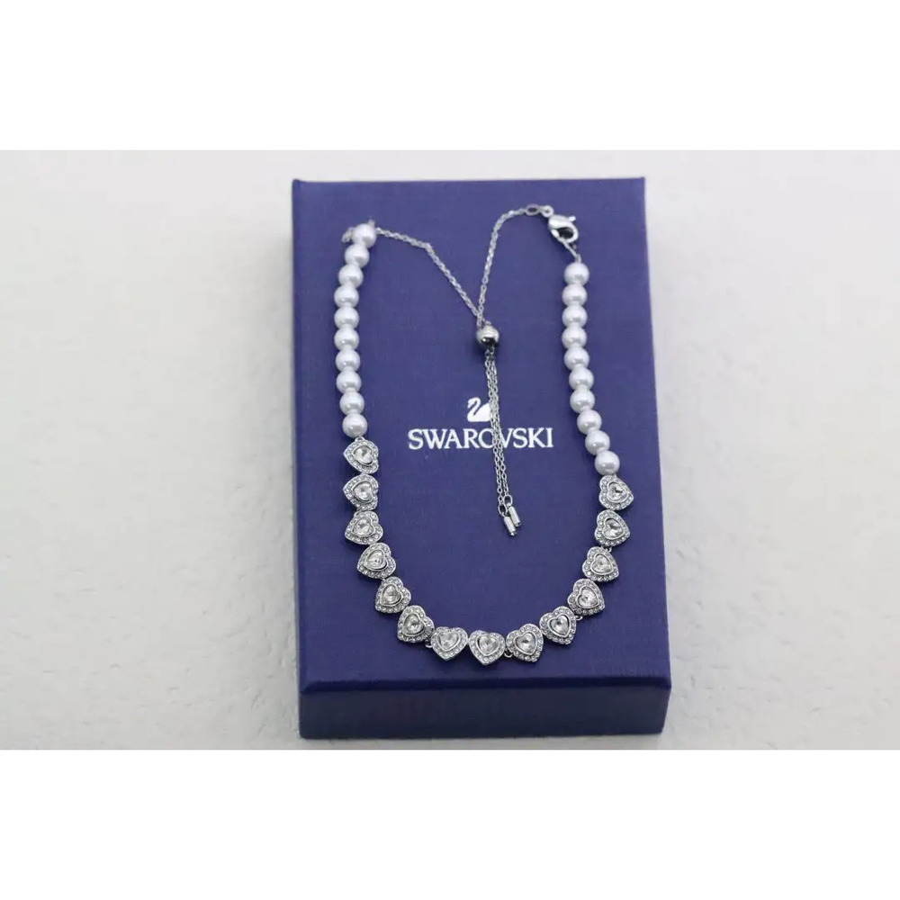 Swarovski silver heart-shaped pearl clavicle necklace
